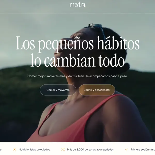 Concepto de landing para Medra, programa de hábitos saludables