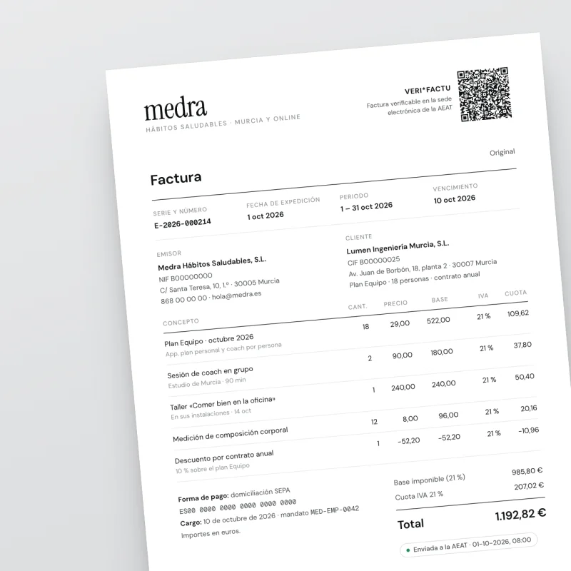 Factura con código QR de Verifactu