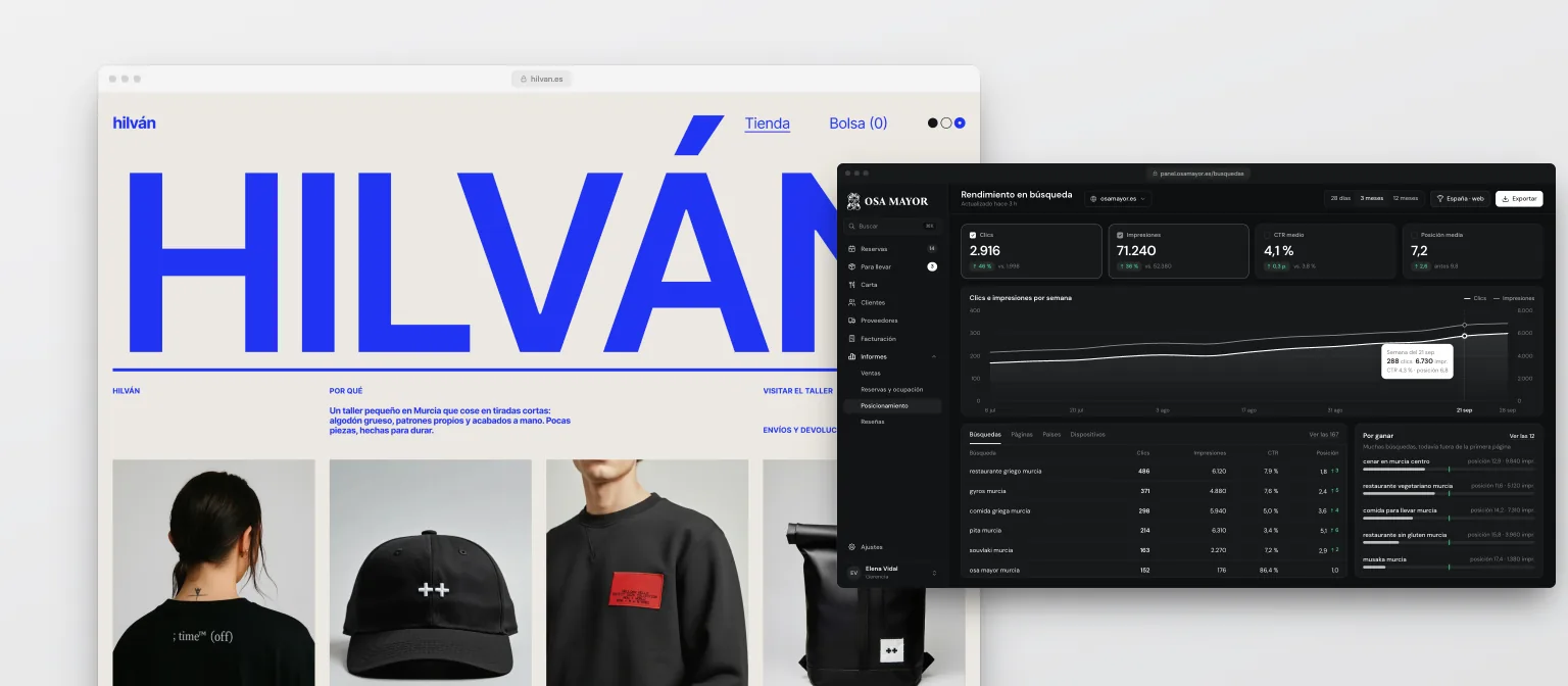 Web de Hilván junto a su informe de búsquedas