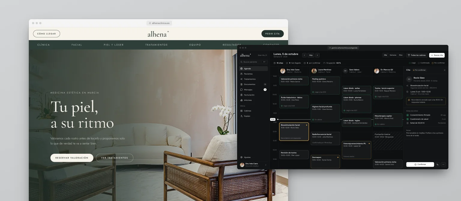 Web de Alhena junto a su agenda de citas